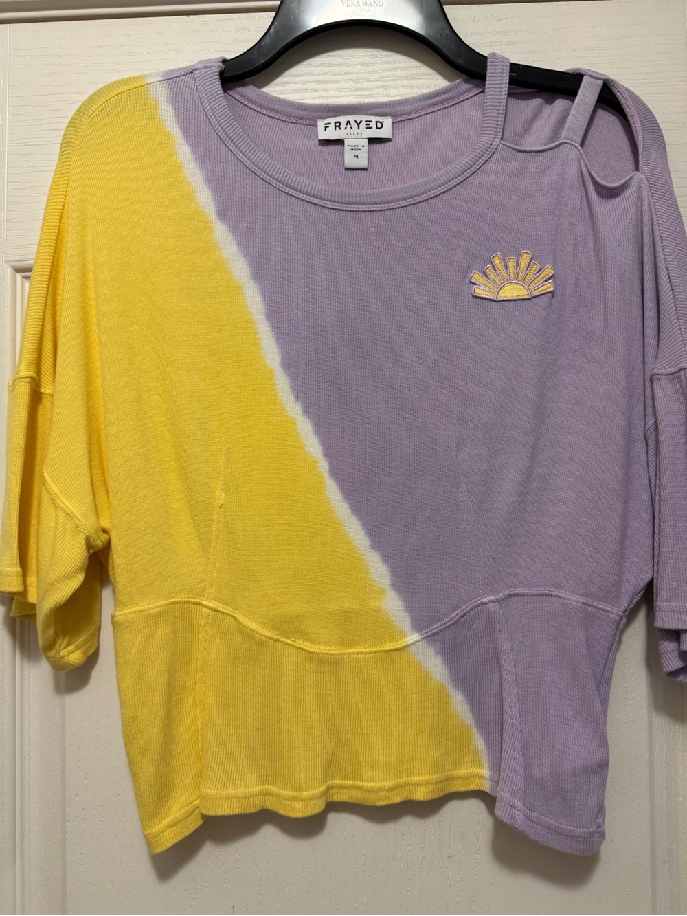 FRAYED Lavender and Yellow Diagonal Short Sleeve Tee